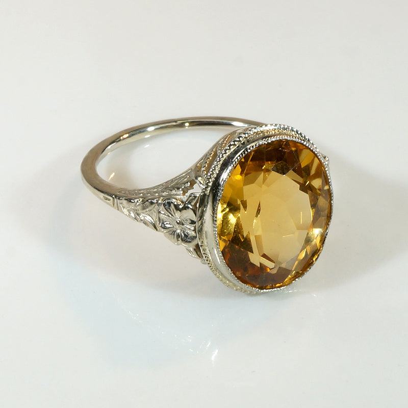 Romantic Citrine & White Gold Filigree Ring