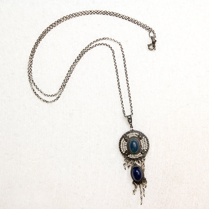 Austro-Hungarian Lapis and Pearl Fringed Pendant