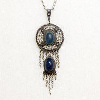 Austro-Hungarian Lapis and Pearl Fringed Pendant