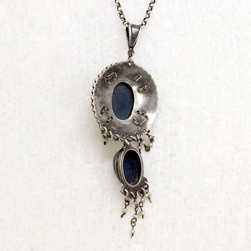 Austro-Hungarian Lapis and Pearl Fringed Pendant