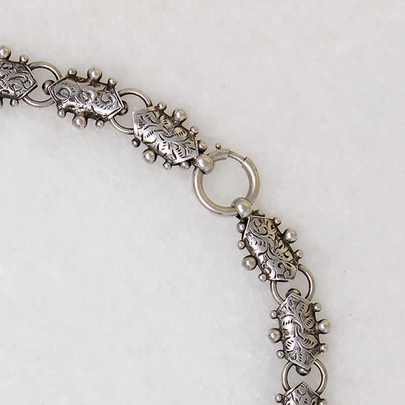 Aesthetic Movement Engraved Silver Link Necklace
