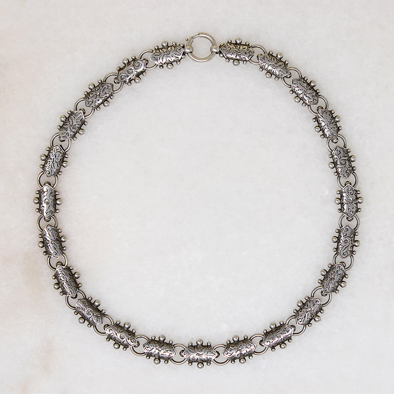 Aesthetic Movement Engraved Silver Link Necklace