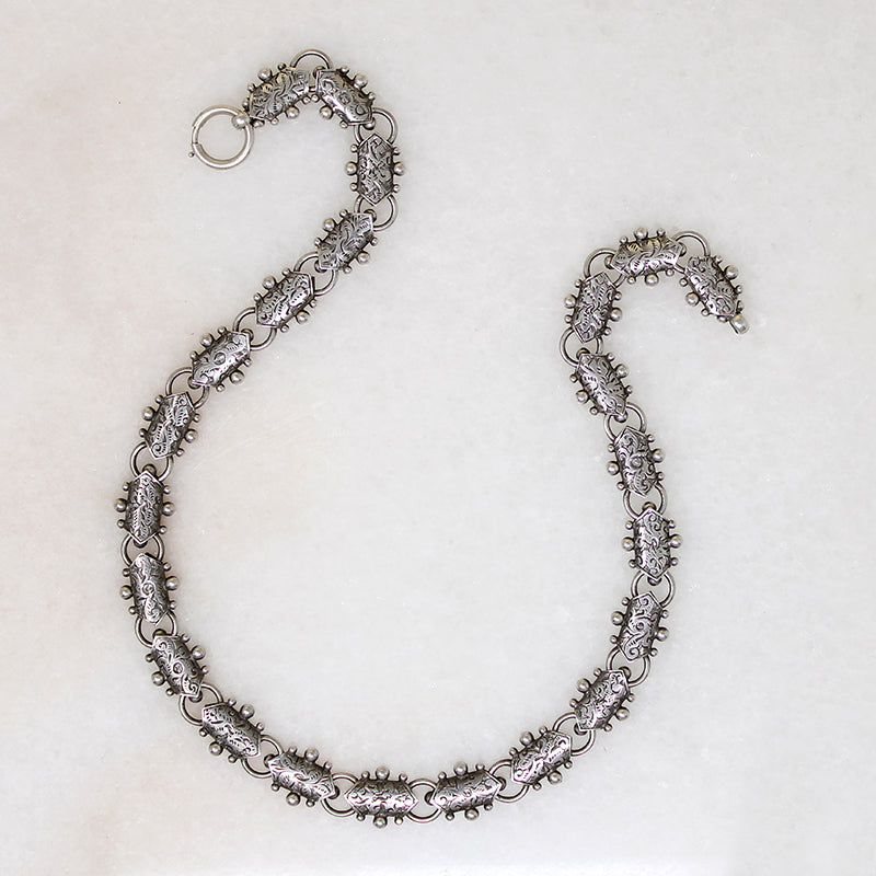 Aesthetic Movement Engraved Silver Link Necklace