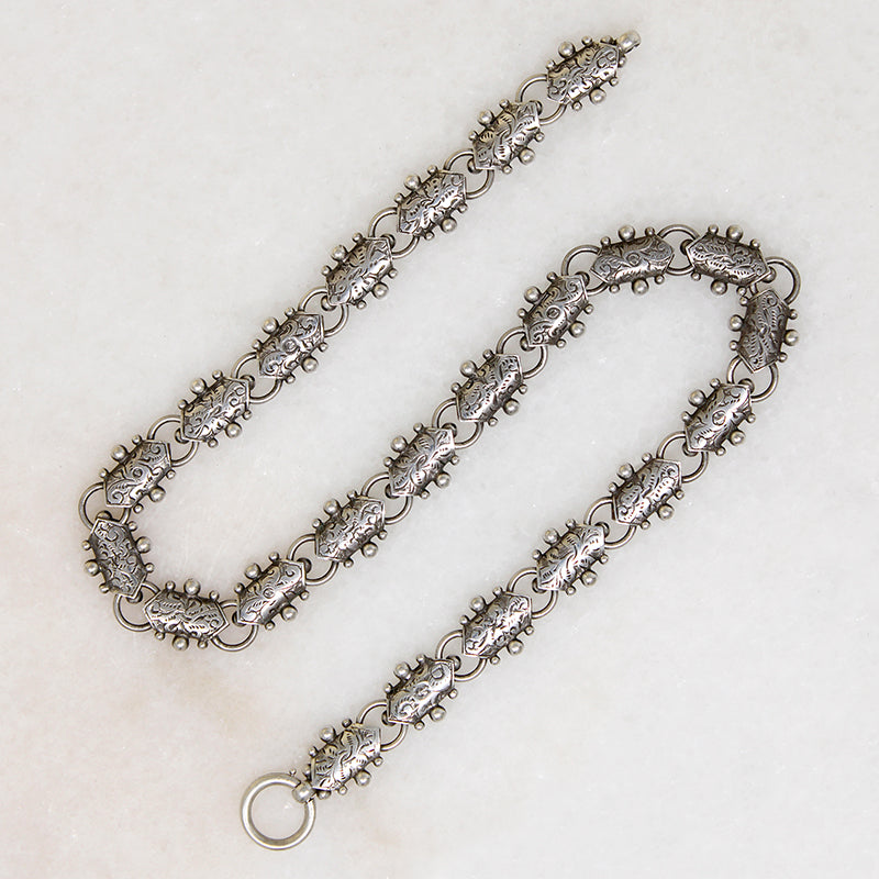 Aesthetic Movement Engraved Silver Link Necklace