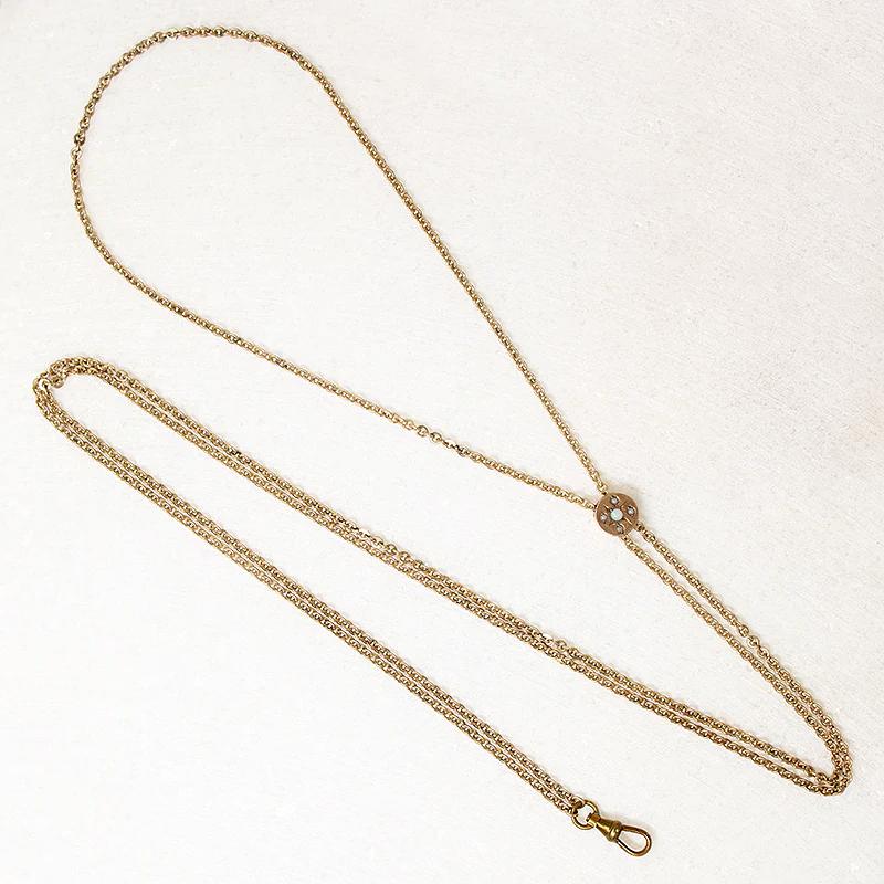 Long Lovely Victorian Slide Chain with Opal & Pearls