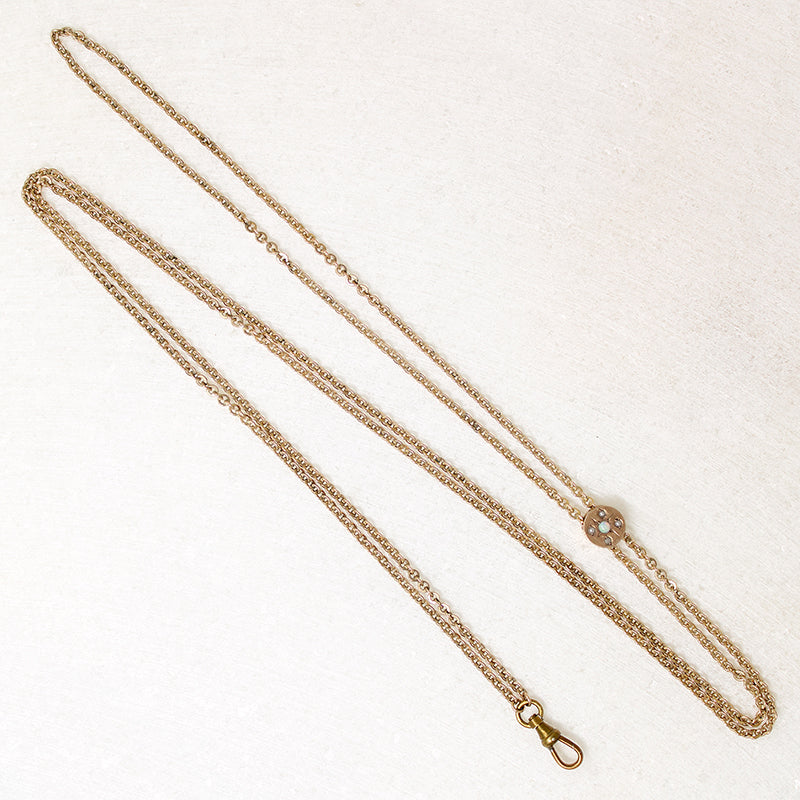 Long Lovely Victorian Slide Chain with Opal & Pearls