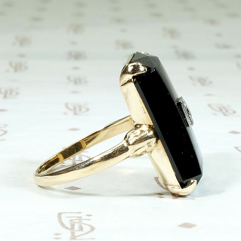 Beveled Black Onyx Ring with Diamond Accent