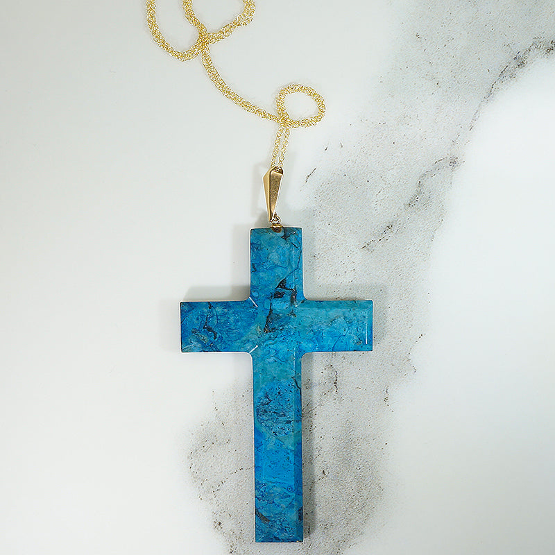 Showstopping Victorian Sodalite Cross with Gold Fittings