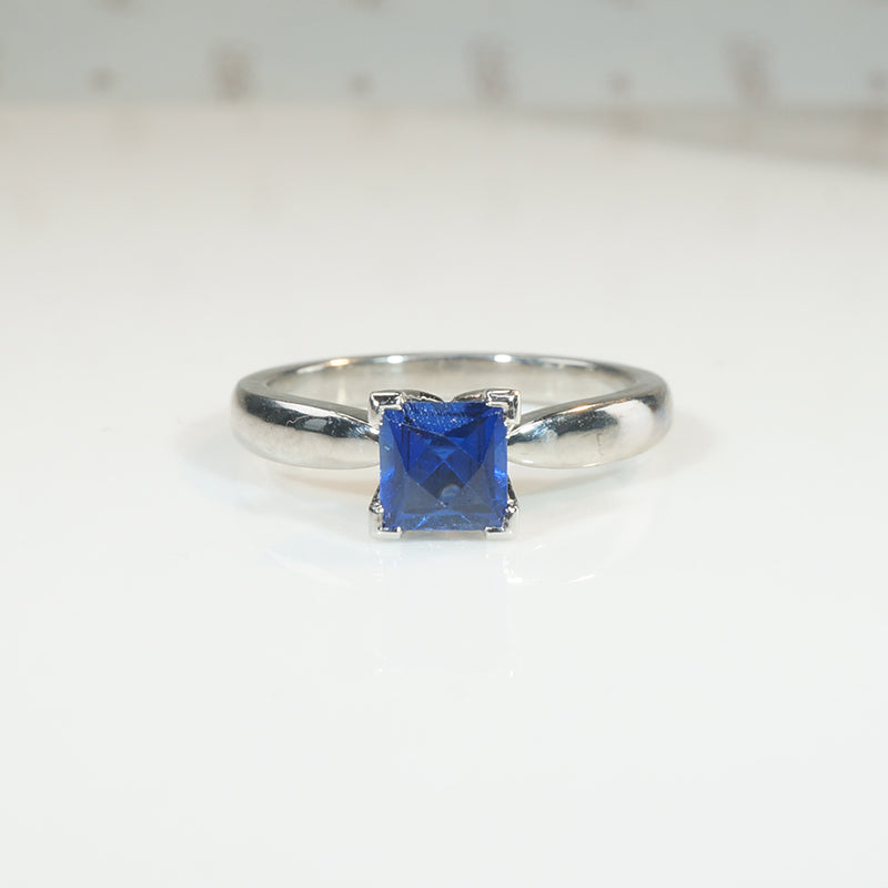 French Cut Sapphire in Recycled Platinum Solitaire
