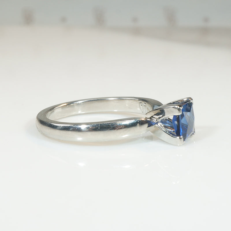 French Cut Sapphire in Recycled Platinum Solitaire