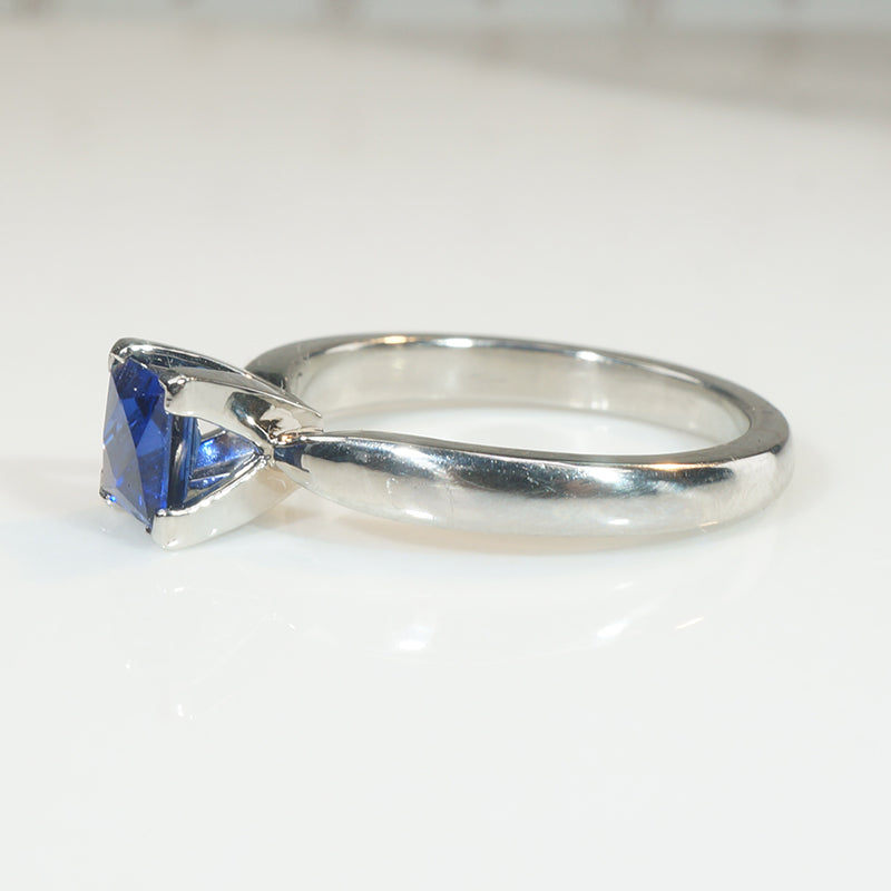 French Cut Sapphire in Recycled Platinum Solitaire