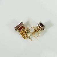 Emerald Cut Garnet Studs in Yellow Gold
