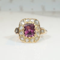 Cushion Cut Garnet and Rose Cut Diamonds