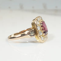 Cushion Cut Garnet and Rose Cut Diamonds