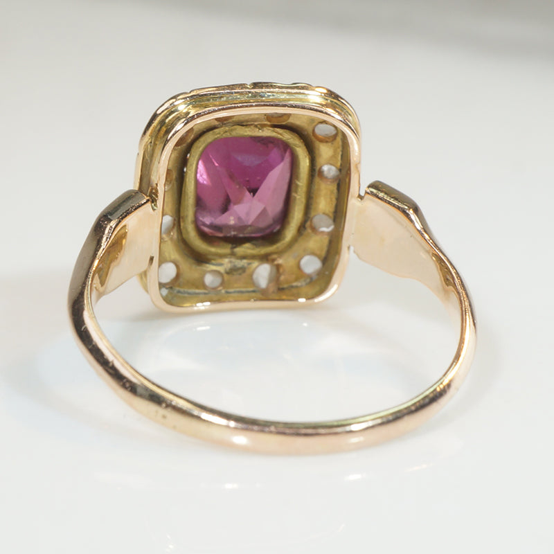Cushion Cut Garnet and Rose Cut Diamonds