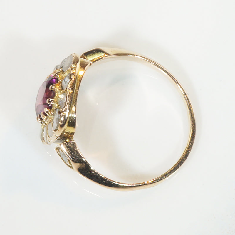 Cushion Cut Garnet and Rose Cut Diamonds