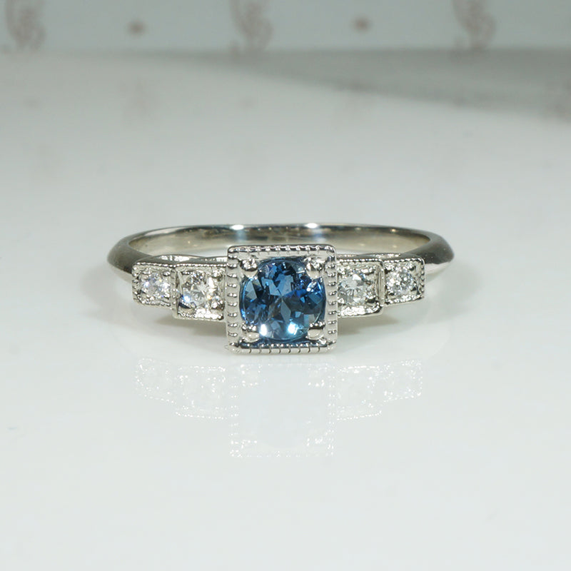 The Lotus Aquamarine and Diamond Engagement Ring