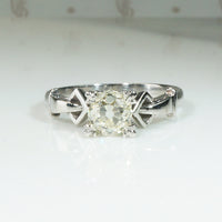 Chunky Mine Cut Pale Yellow Diamond Platinum Engagement Ring