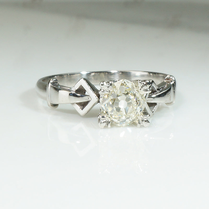 Chunky Mine Cut Pale Yellow Diamond Platinum Engagement Ring