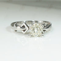 Chunky Mine Cut Pale Yellow Diamond Platinum Engagement Ring