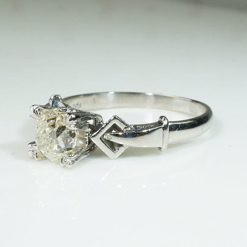 Chunky Mine Cut Pale Yellow Diamond Platinum Engagement Ring