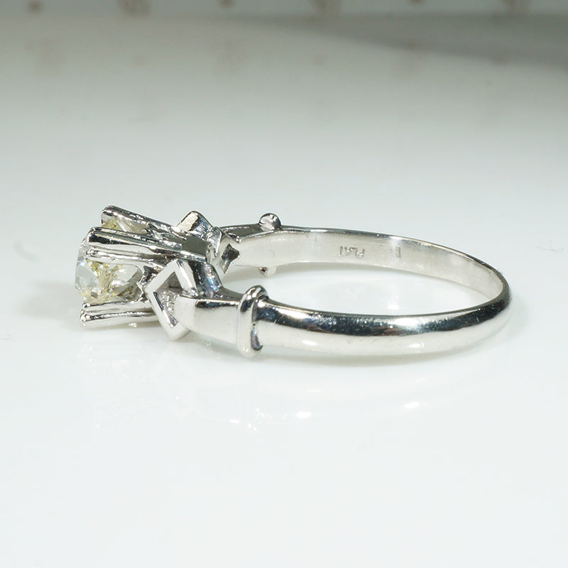 Chunky Mine Cut Pale Yellow Diamond Platinum Engagement Ring