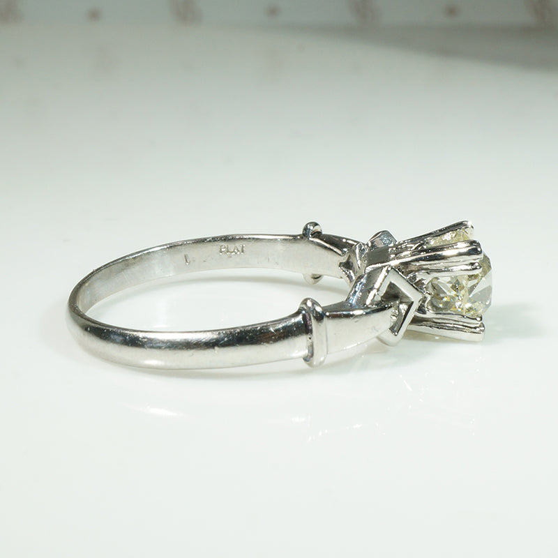 Chunky Mine Cut Pale Yellow Diamond Platinum Engagement Ring