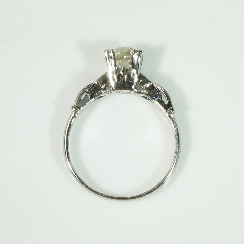 Chunky Mine Cut Pale Yellow Diamond Platinum Engagement Ring