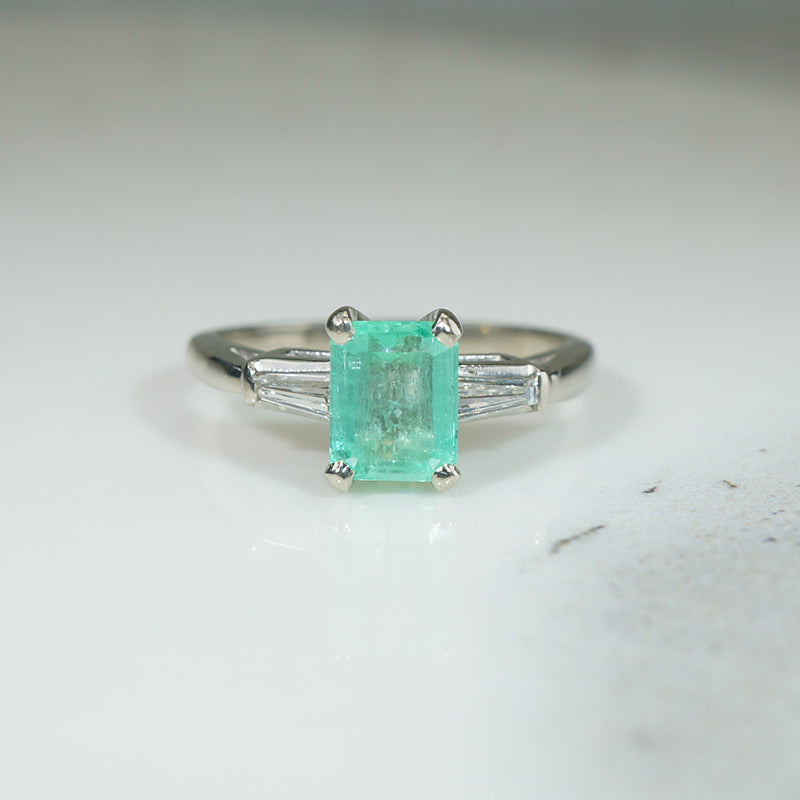 Fresh Emerald-Cut Emerald in Classic Mid Century Ring