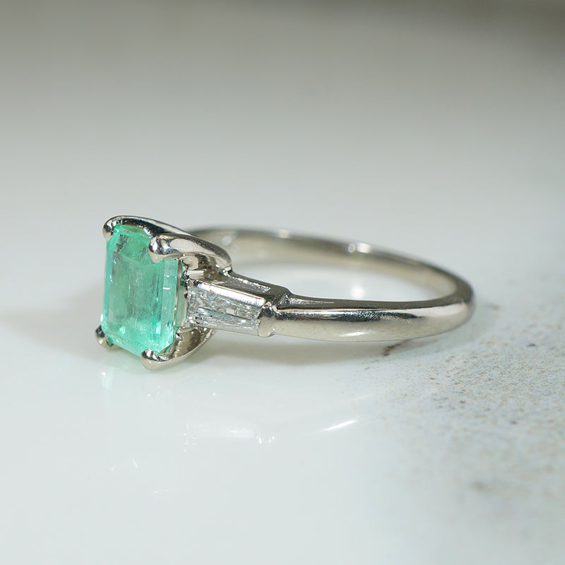 Fresh Emerald-Cut Emerald in Classic Mid Century Ring