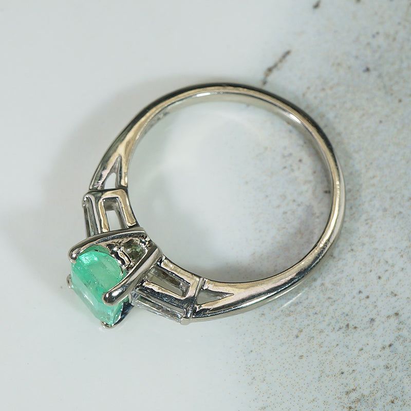 Fresh Emerald-Cut Emerald in Classic Mid Century Ring