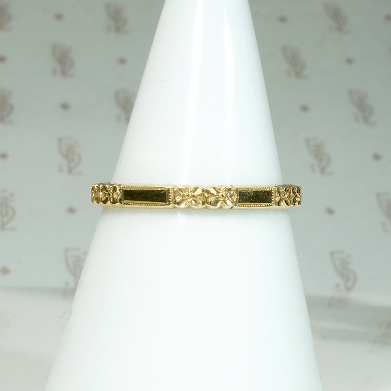 Bars & Blossoms Engraved NOS Gold Band