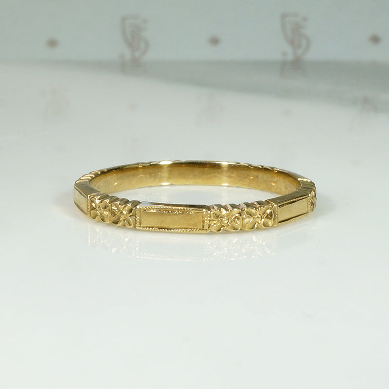 Bars & Blossoms Engraved NOS Gold Band