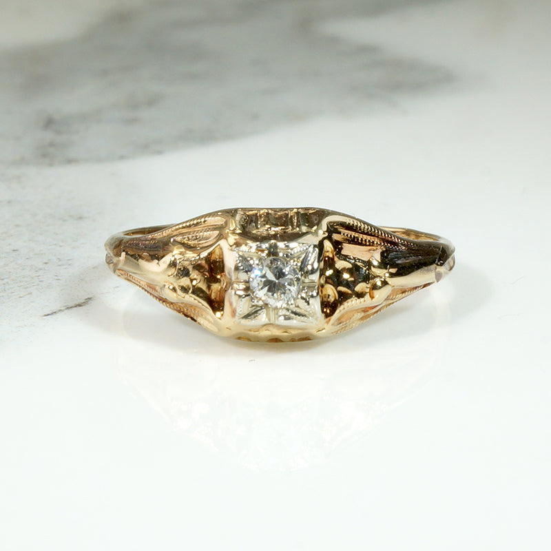 Adorable Floral 1930s Diamond Engagement Ring