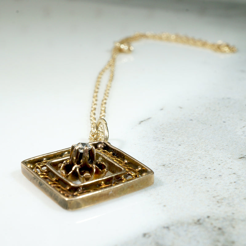 Darling Edwardian Filigree Pendant with Buttercup-Set Diamond