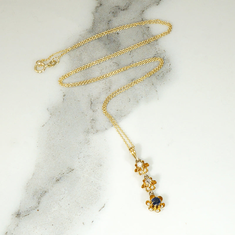 Diamond & Sapphire Set Victorian Flower Pendant