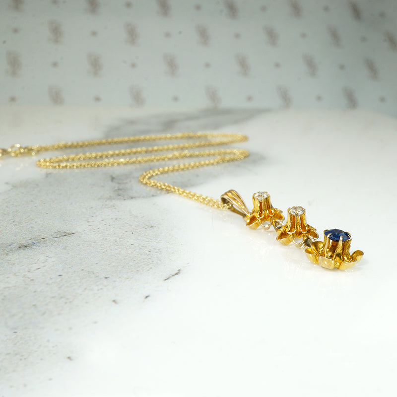 Diamond & Sapphire Set Victorian Flower Pendant