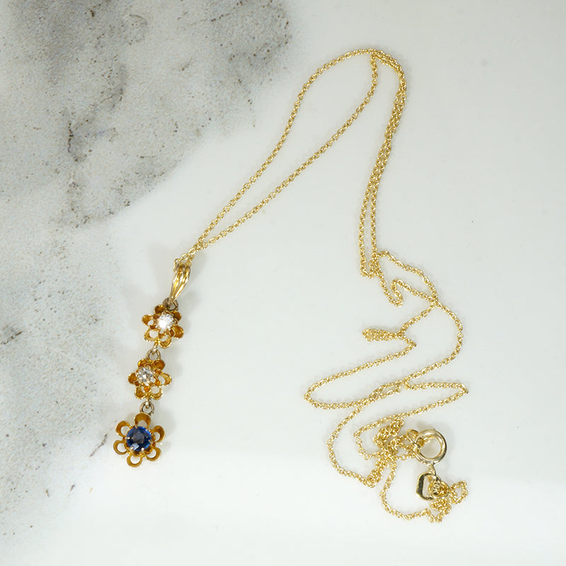 Diamond & Sapphire Set Victorian Flower Pendant