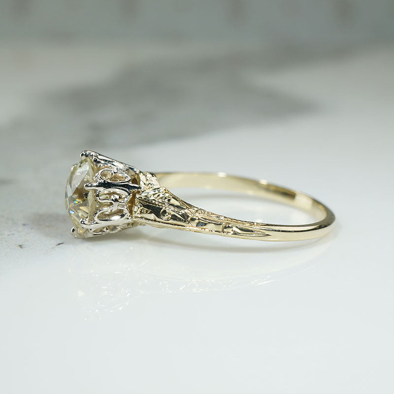 Stunning 1.5ct Old Euro DIamond in Engraved Solitaire Ring