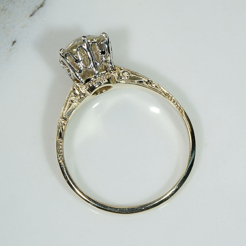 Stunning 1.5ct Old Euro DIamond in Engraved Solitaire Ring