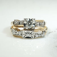 New Old Stock Retro Wedding Set with Old Mine Cut Diamond