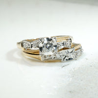 New Old Stock Retro Wedding Set with Old Mine Cut Diamond