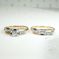 New Old Stock Retro Wedding Set with Old Mine Cut Diamond