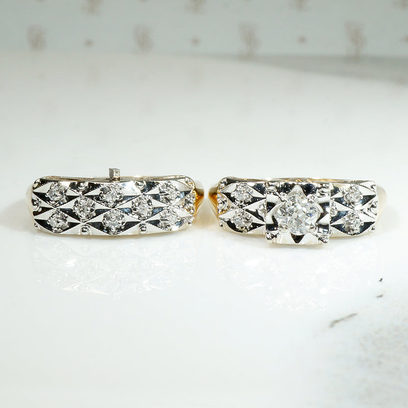 Retro New Old Stock Two-Tone Gold Wedding Set