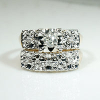 Lucky Clover NOS Old Mine Cut Diamond Two-Tone Gold Wedding Set