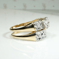 Lucky Clover NOS Old Mine Cut Diamond Two-Tone Gold Wedding Set