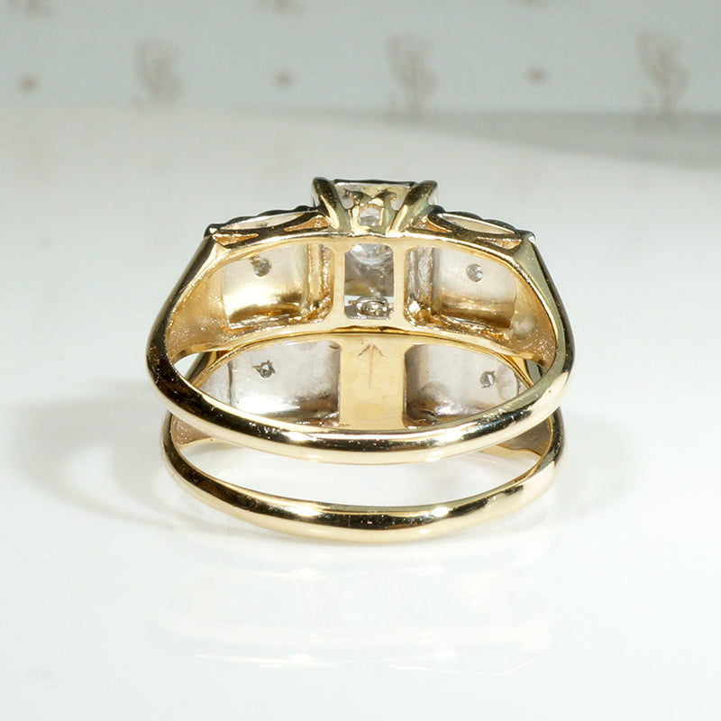 Lucky Clover NOS Old Mine Cut Diamond Two-Tone Gold Wedding Set