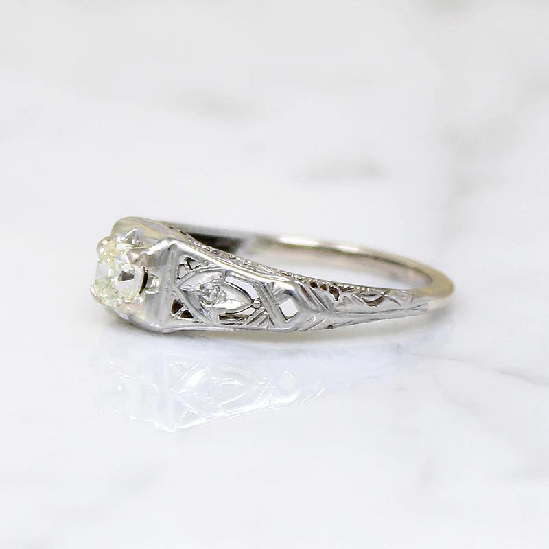 Dazzling Yellow Old Mine Cut Diamond Deco Engagement Ring