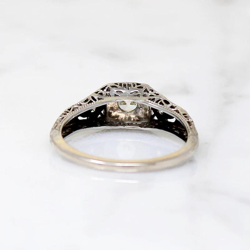 Dazzling Yellow Old Mine Cut Diamond Deco Engagement Ring