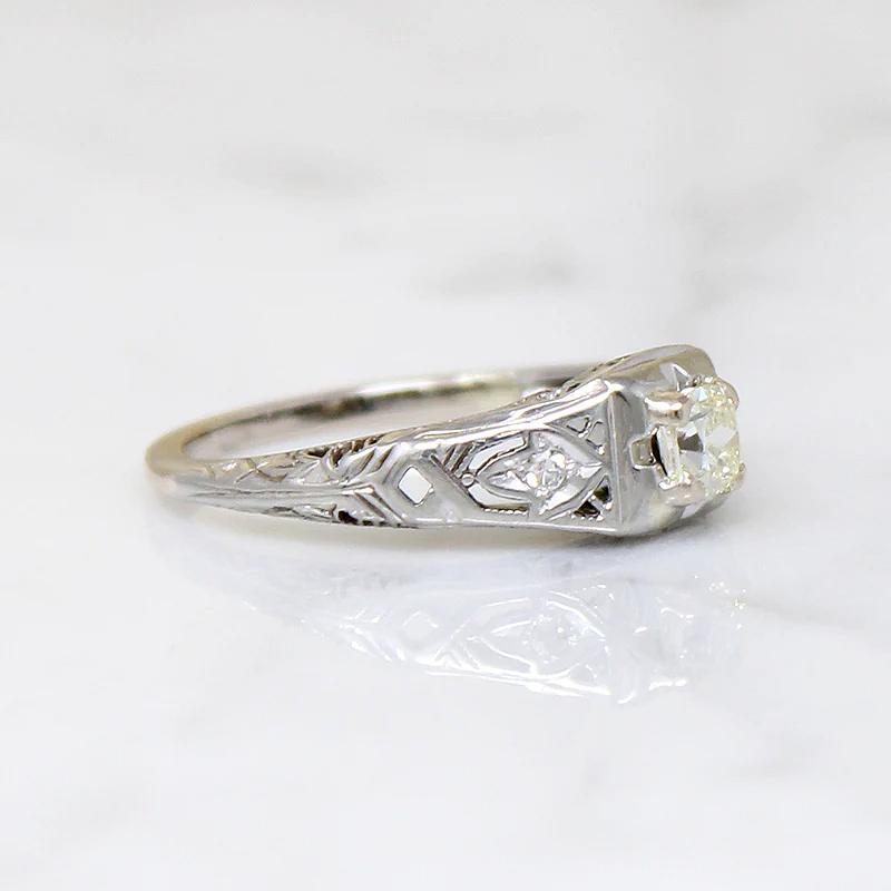 Dazzling Yellow Old Mine Cut Diamond Deco Engagement Ring